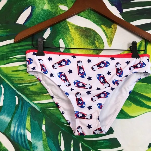 Nwt $50 UNDERCURRENT Juniors Medium Red White Blue Graphic Strappy Bikini Set - Picture 7 of 8